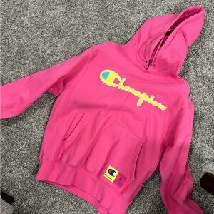 💗 PINK Champion hoodie with yellow - never worn NEW